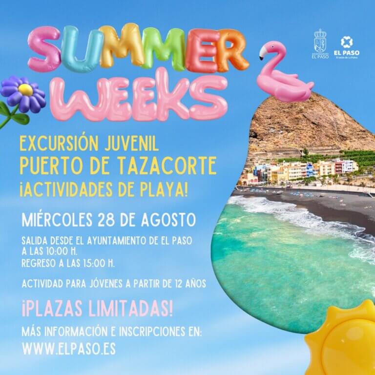 SUMMER WEEKS 2024 – EXCURSIÓN JUVENIL PUERTO DE TAZACORTE ¡ACTIVIDADES DE LA PLAYA!