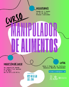 Abre el plazo de inscripción para el curso ‘Manipulador de Alimentos’